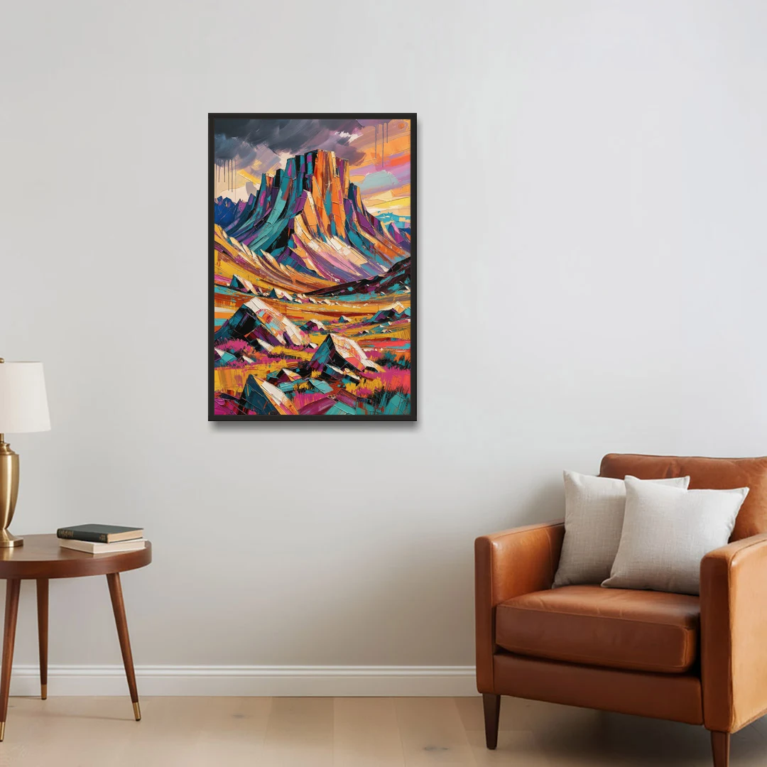 Expressive Rocky Mountain Tundra Storm - Black Framed Canvas Wall Art - Sofa - 24x36