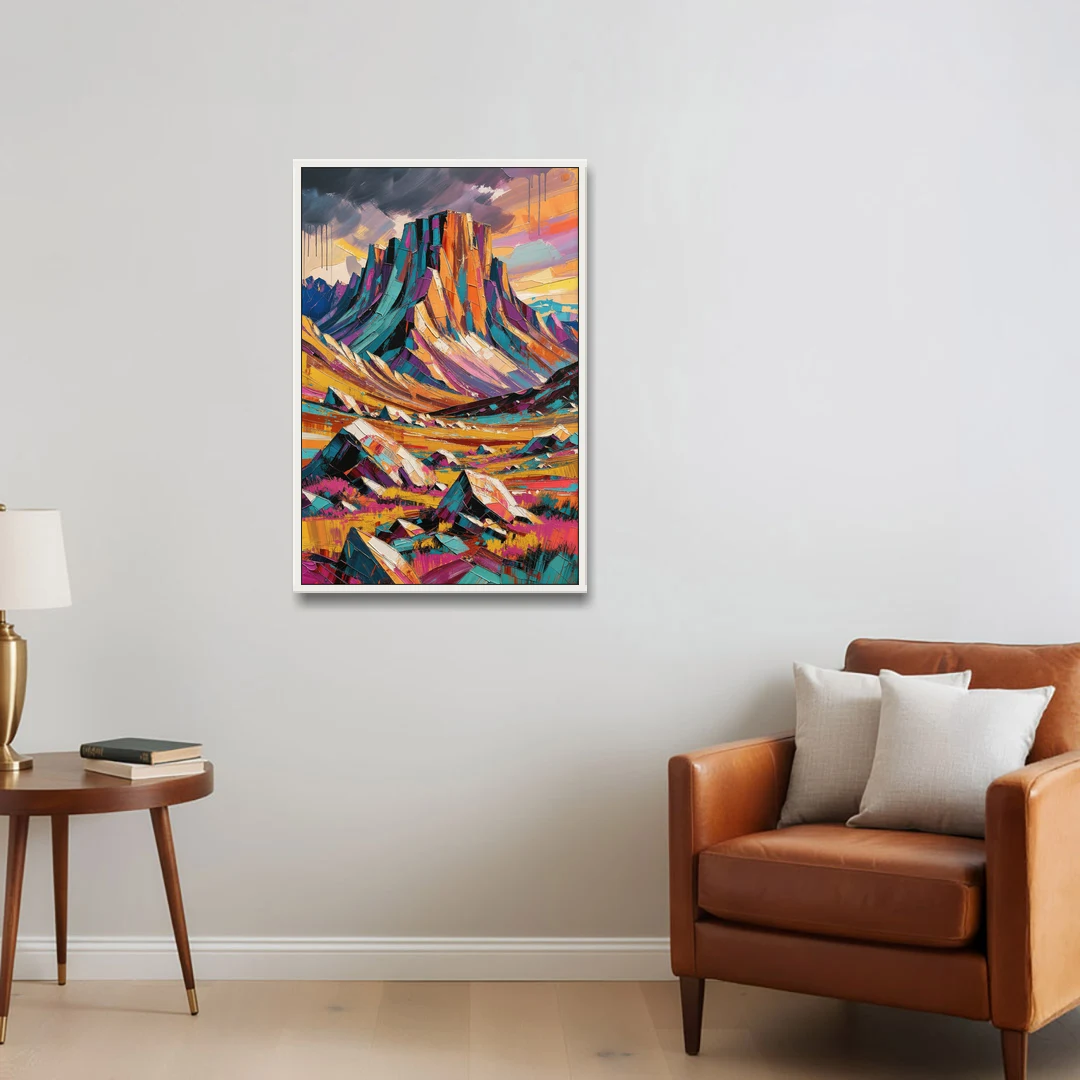 Expressive Rocky Mountain Tundra Storm - White Framed Canvas Wall Art - Sofa - 24x36