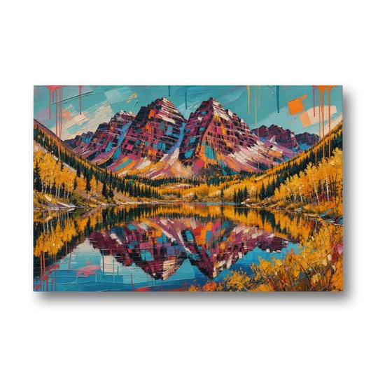 Rocky Mountains Painting of Maroon Bells - Canvas Wall Art - Front