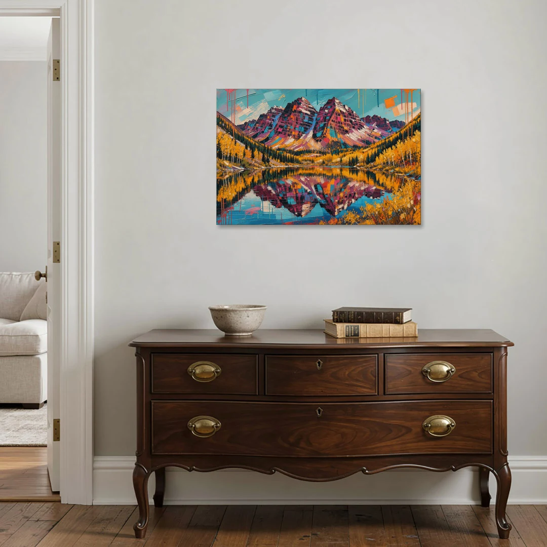 Rocky Mountains Painting of Maroon Bells - Canvas Wall Art - Coffee Table - 36x24