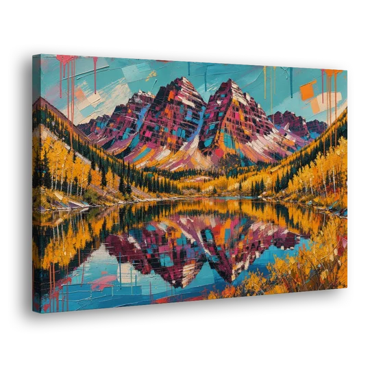 Rocky Mountains Painting of Maroon Bells - Canvas Wall Art - Side