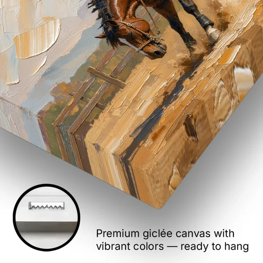 Rodeo Wall Art of the Bucking Bronco - Canvas Wall Art - Gallery Wrap Corner
