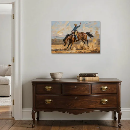 Rodeo Wall Art of the Bucking Bronco - Canvas Wall Art - Coffee Table - 36x24