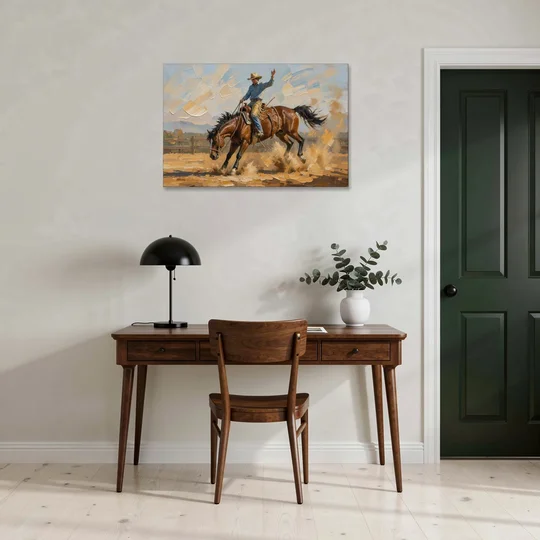 Rodeo Wall Art of the Bucking Bronco - Canvas Wall Art - Office - 36x24