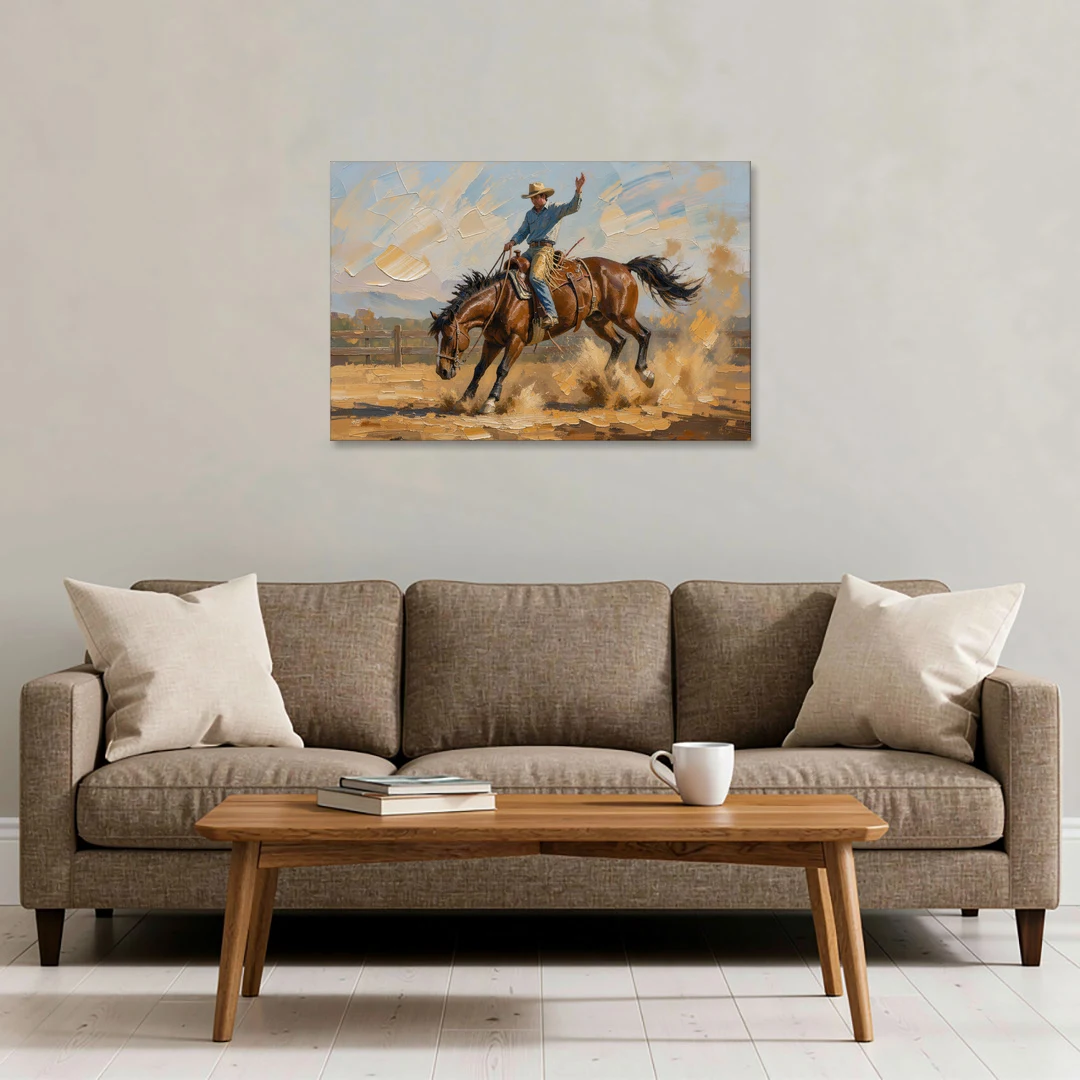 Rodeo Wall Art of the Bucking Bronco - Canvas Wall Art - Sofa - 36x24