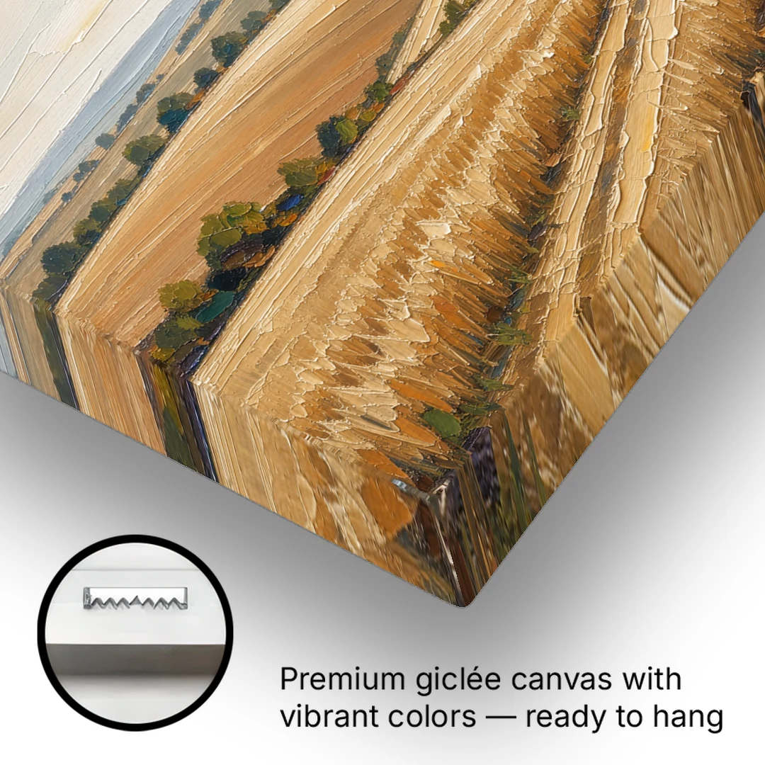 Rolling Hills Landscape Painting in Harvest Gold - Canvas Wall Art - Gallery Wrap Corner
