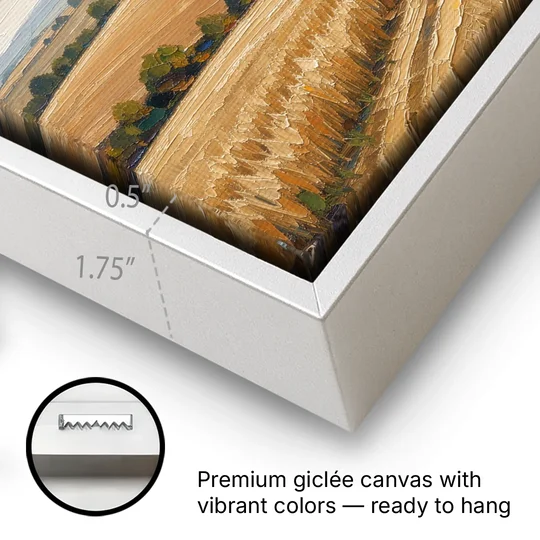 Rolling Hills Landscape Painting in Harvest Gold - White Framed Canvas Wall Art - Gallery Wrap Corner