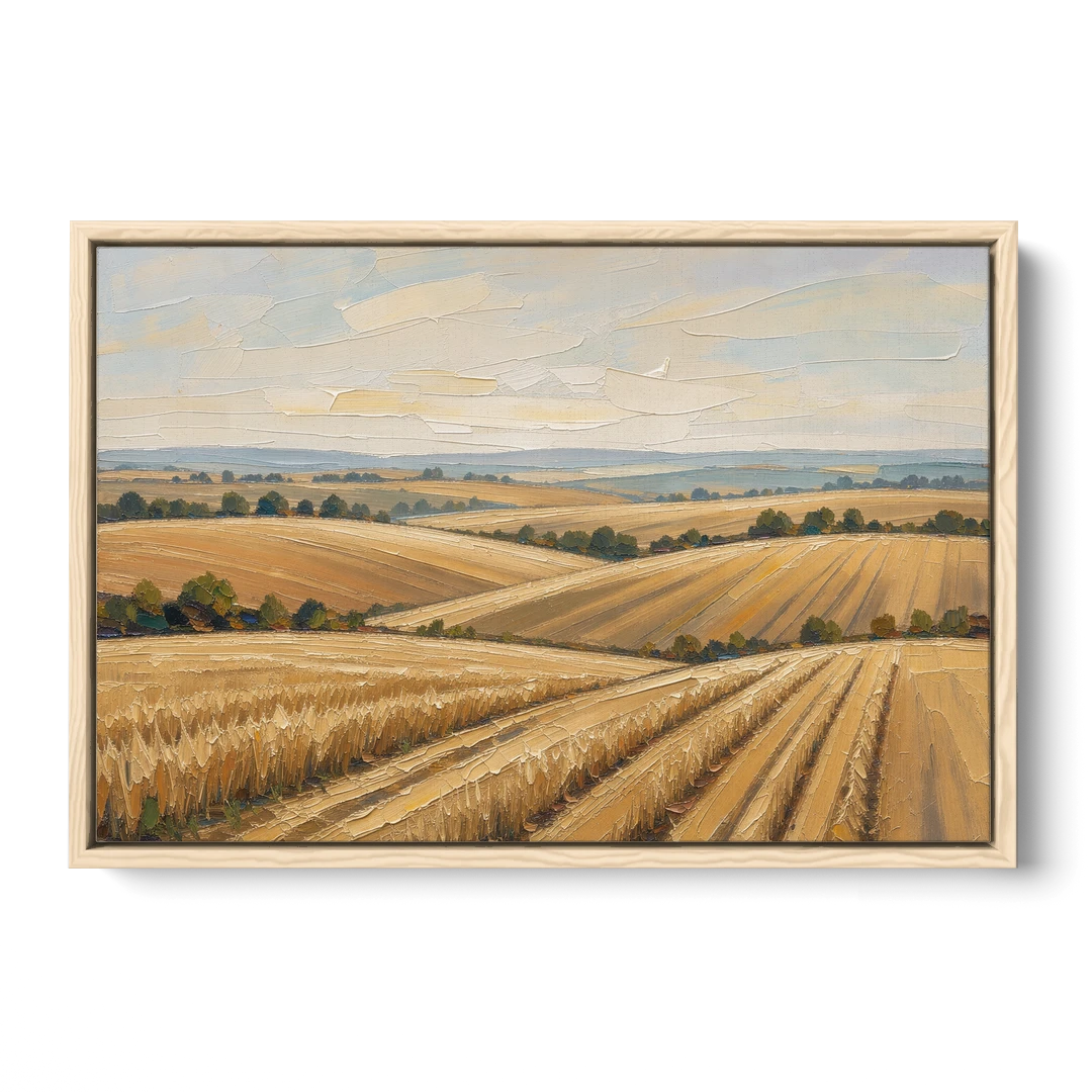 Rolling Hills Landscape Painting in Harvest Gold - Oak Framed Canvas Wall Art - Front