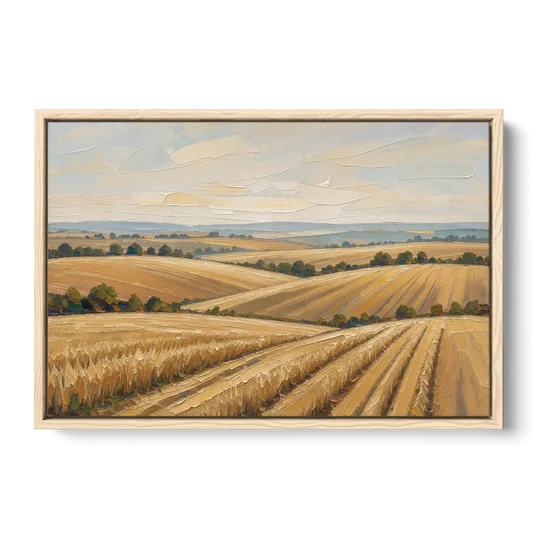 Rolling Hills Landscape Painting in Harvest Gold - Oak Framed Canvas Wall Art - Front