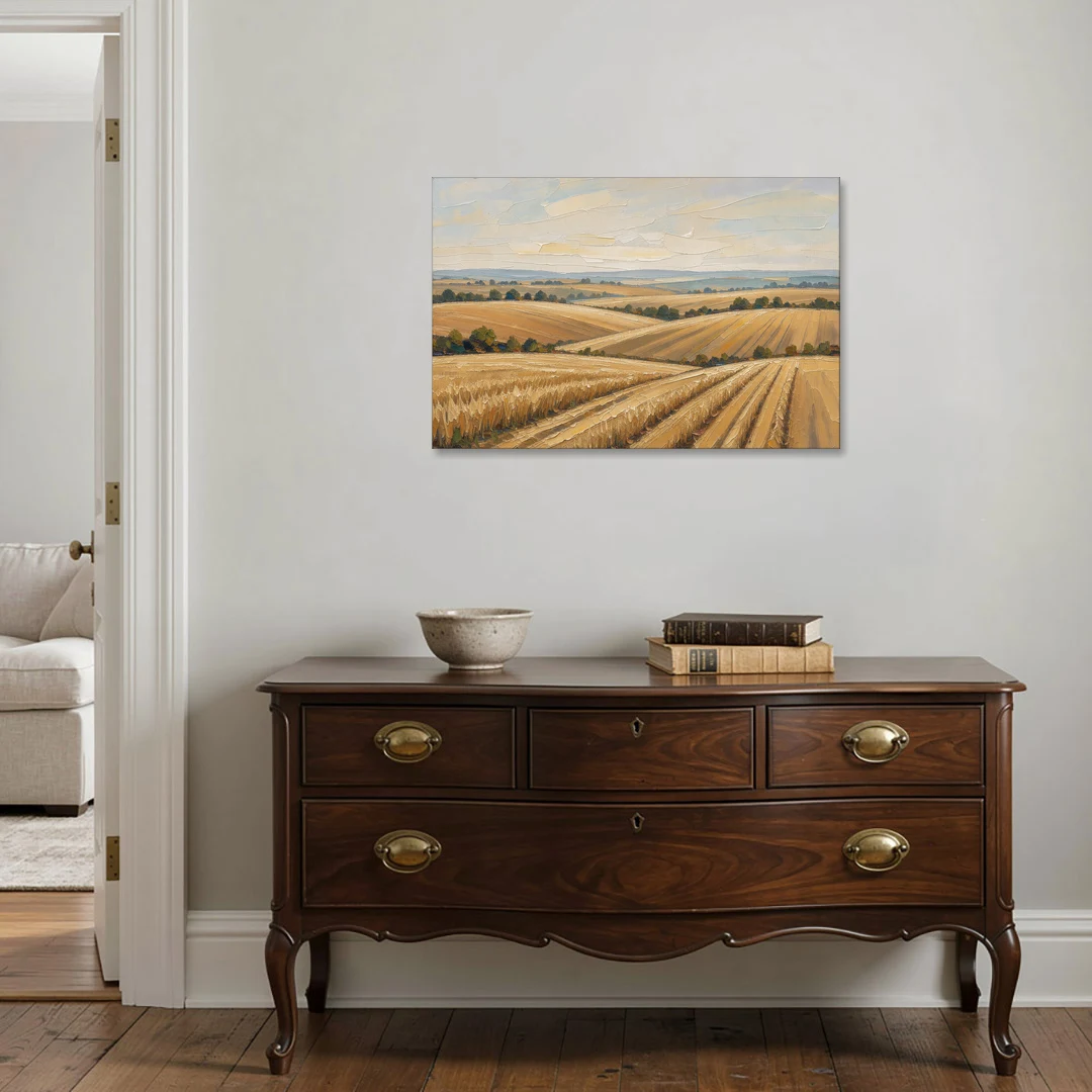 Rolling Hills Landscape Painting in Harvest Gold - Canvas Wall Art - Coffee Table - 36x24