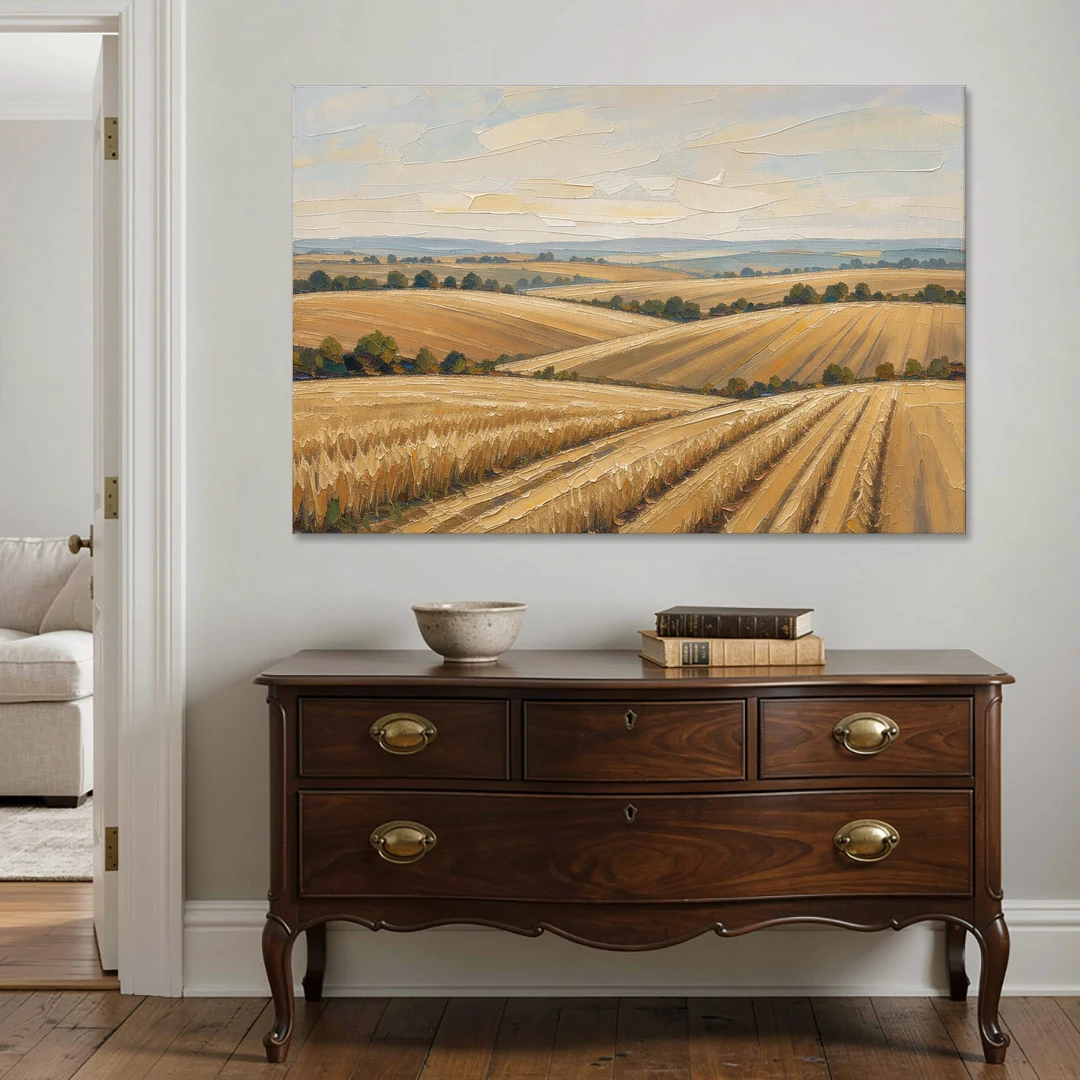 Rolling Hills Landscape Painting in Harvest Gold - Canvas Wall Art - Coffee Table - 60x40