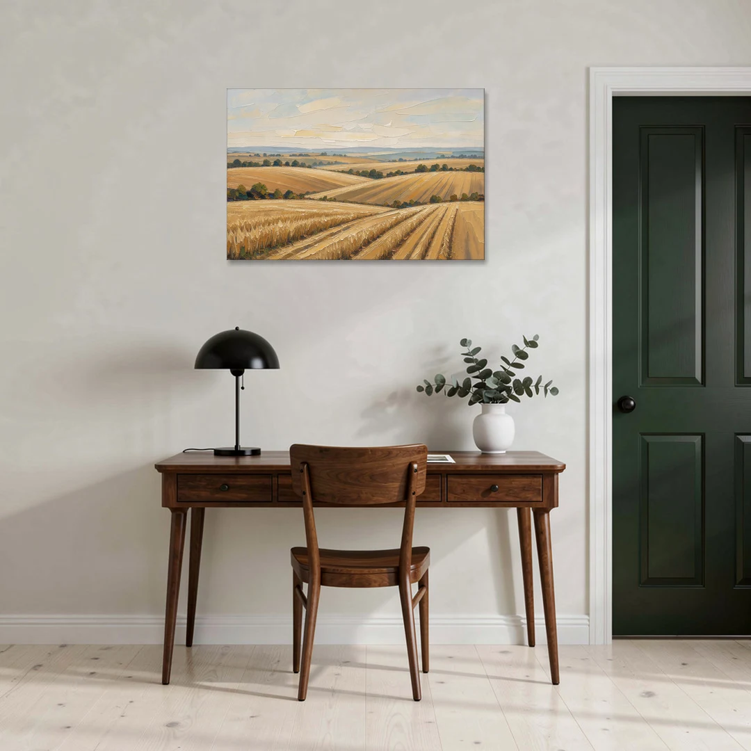 Rolling Hills Landscape Painting in Harvest Gold - Canvas Wall Art - Office - 36x24