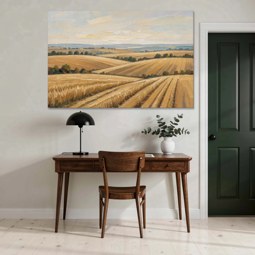 Rolling Hills Landscape Painting in Harvest Gold - Canvas Wall Art - Office - 60x40