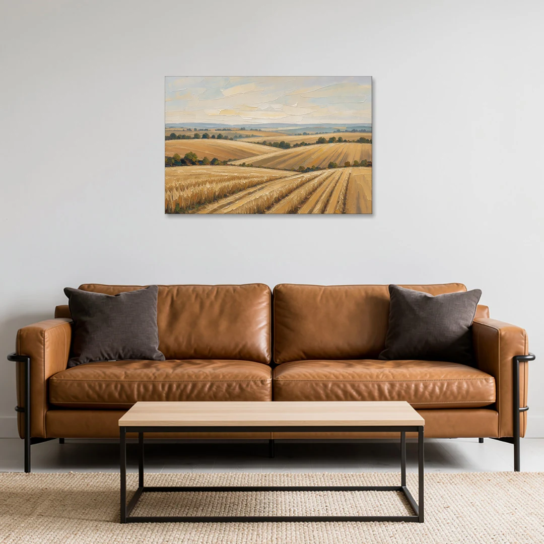 Rolling Hills Landscape Painting in Harvest Gold - Canvas Wall Art - Sofa - 36x24