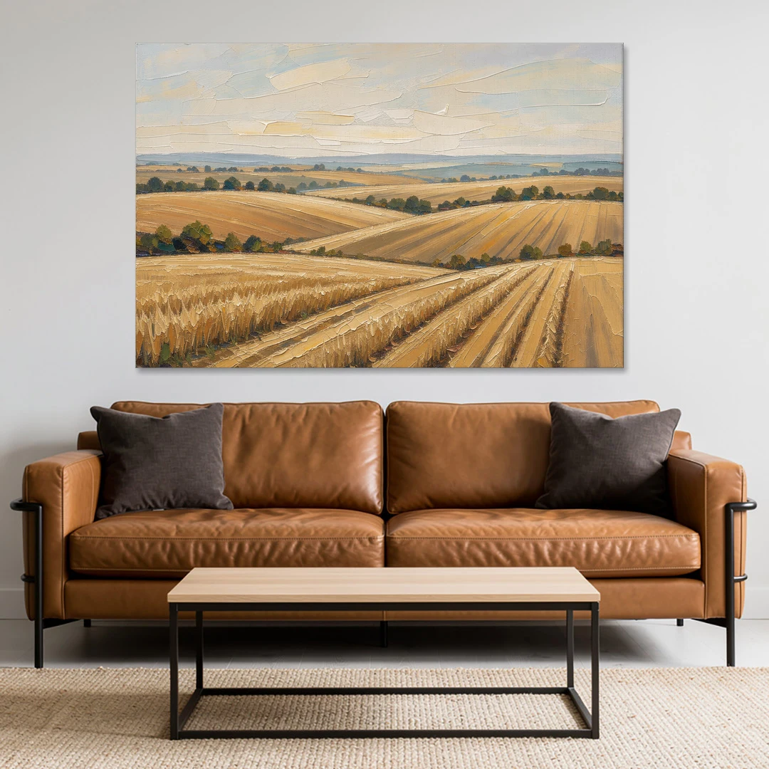 Rolling Hills Landscape Painting in Harvest Gold - Canvas Wall Art - Sofa - 60x40