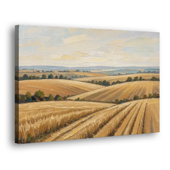 Rolling Hills Landscape Painting in Harvest Gold - Canvas Wall Art - Side