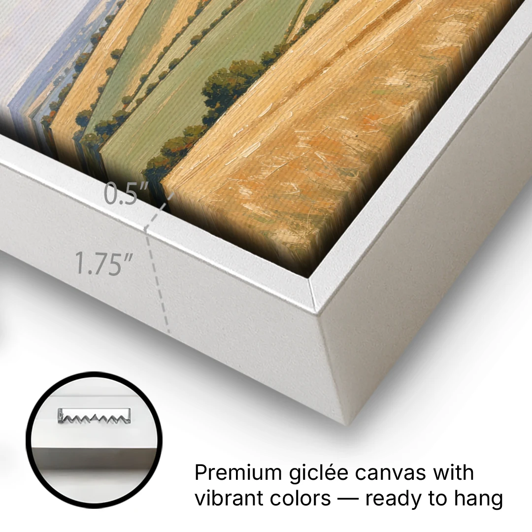 Rolling Hills Painting of Golden Hay and Sage - White Framed Canvas Wall Art - Gallery Wrap Corner