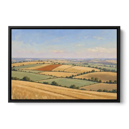 Rolling Hills Painting of Golden Hay and Sage - Black Framed Canvas Wall Art - Front