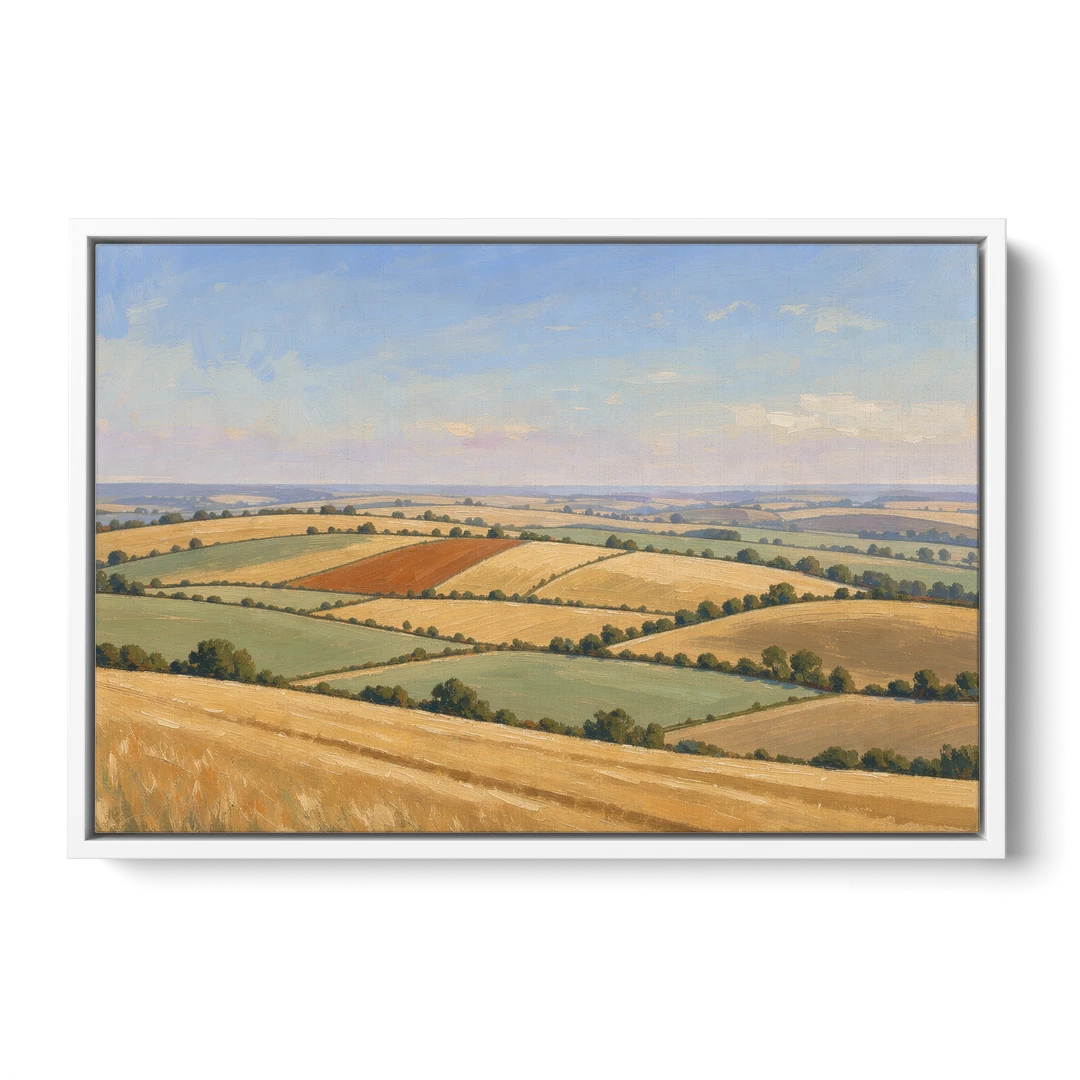 Rolling Hills Painting of Golden Hay and Sage - White Framed Canvas Wall Art - Front