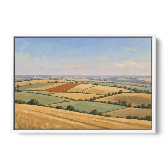 Rolling Hills Painting of Golden Hay and Sage - White Framed Canvas Wall Art - Front