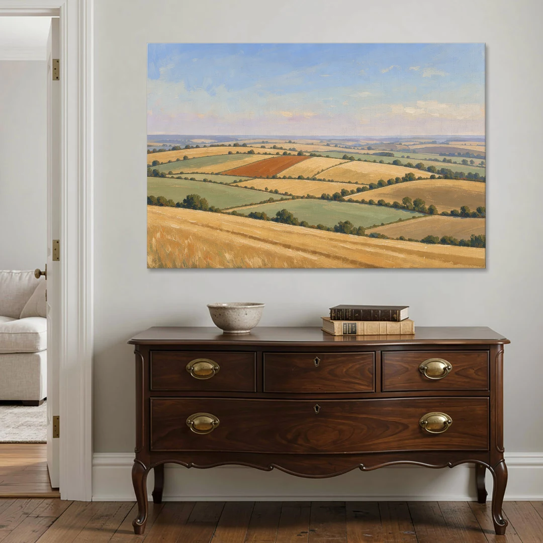 Rolling Hills Painting of Golden Hay and Sage - Canvas Wall Art - Coffee Table - 60x40