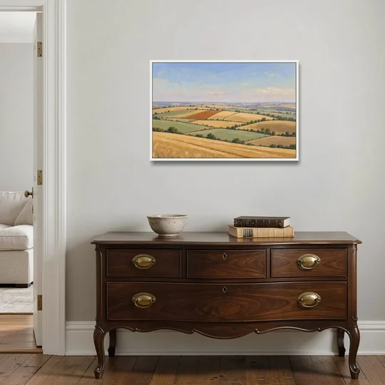 Rolling Hills Painting of Golden Hay and Sage - White Framed Canvas Wall Art - Coffee Table - 36x24