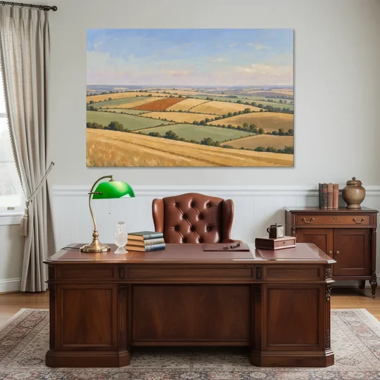 Rolling Hills Painting of Golden Hay and Sage - Canvas Wall Art - Office - 60x40
