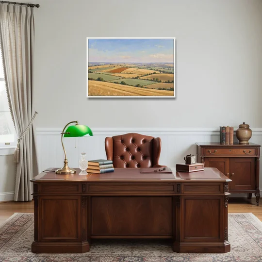Rolling Hills Painting of Golden Hay and Sage - White Framed Canvas Wall Art - Office - 36x24