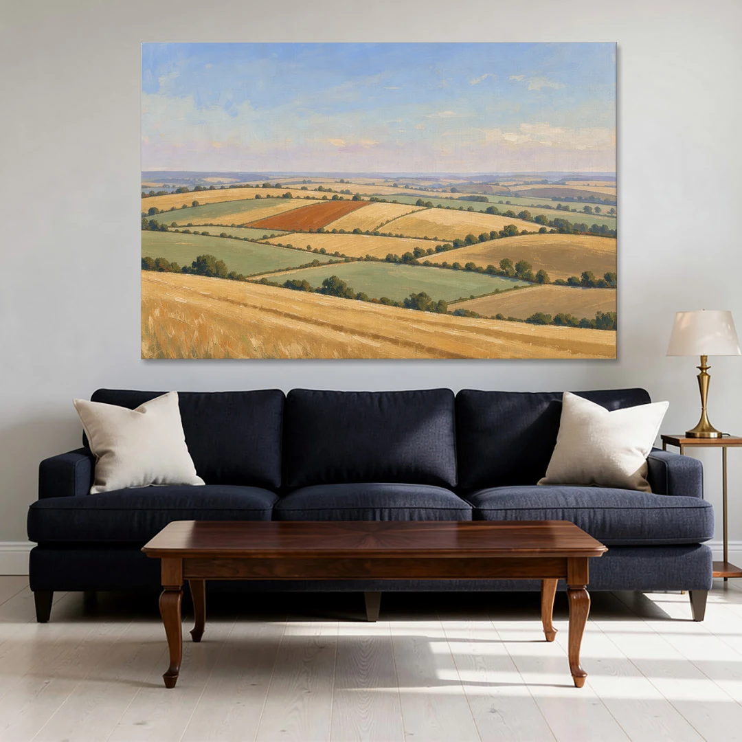 Rolling Hills Painting of Golden Hay and Sage - Canvas Wall Art - Sofa - 60x40