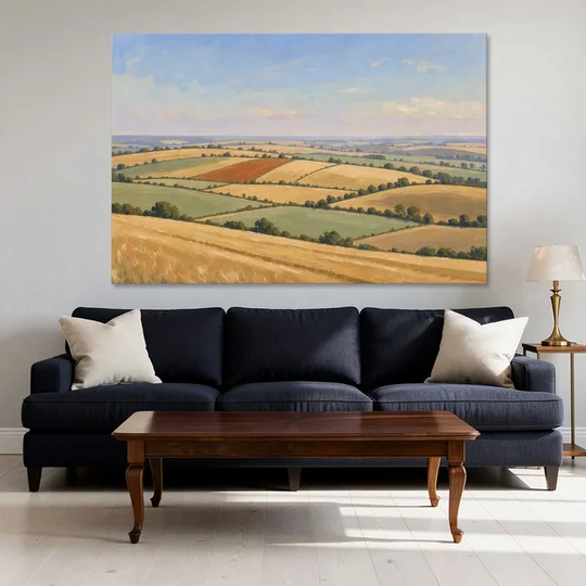 Rolling Hills Painting of Golden Hay and Sage - Canvas Wall Art - Sofa - 60x40