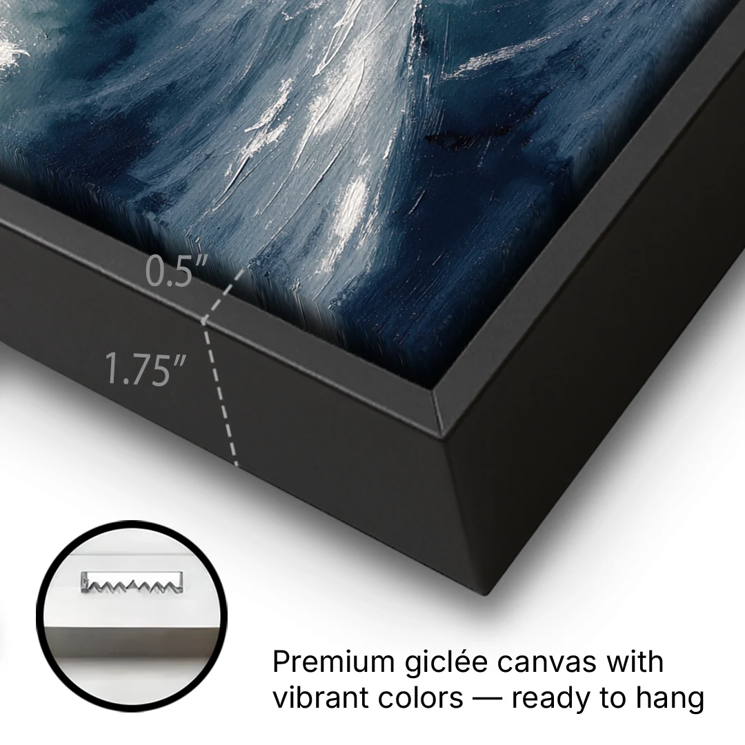 Rolling Navy Swells Under a Chalk Sky - Black Framed Canvas Wall Art - Gallery Wrap Corner