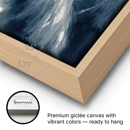 Rolling Navy Swells Under a Chalk Sky - Oak Framed Canvas Wall Art - Gallery Wrap Corner