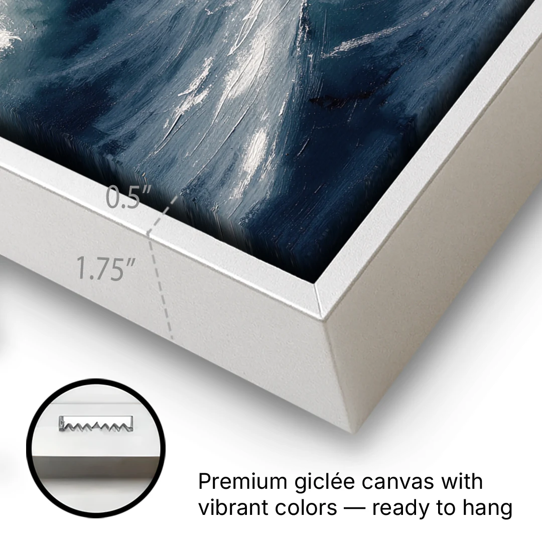 Rolling Navy Swells Under a Chalk Sky - White Framed Canvas Wall Art - Gallery Wrap Corner