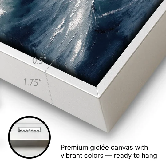 Rolling Navy Swells Under a Chalk Sky - White Framed Canvas Wall Art - Gallery Wrap Corner