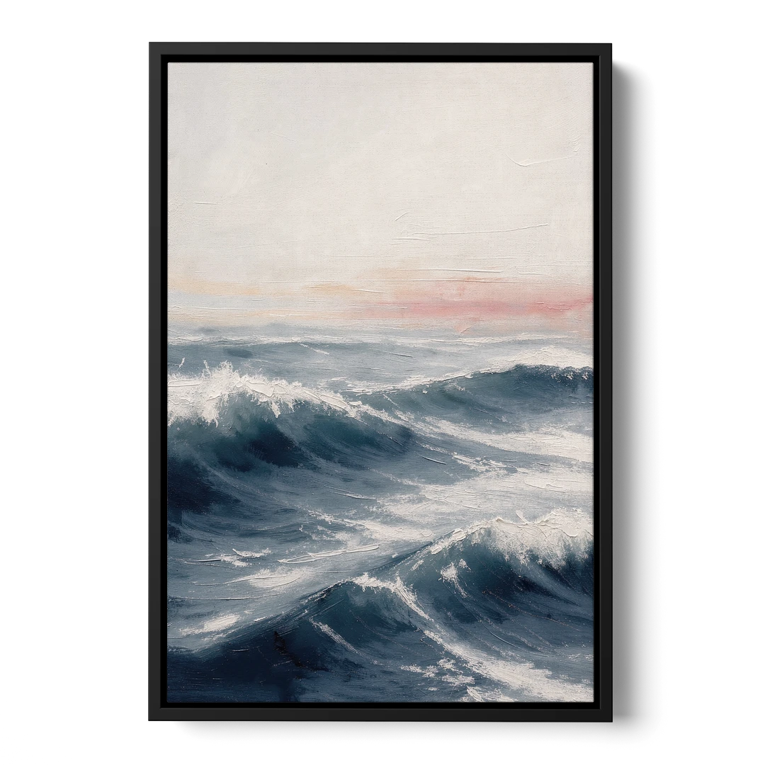 Rolling Navy Swells Under a Chalk Sky - Black Framed Canvas Wall Art - Front