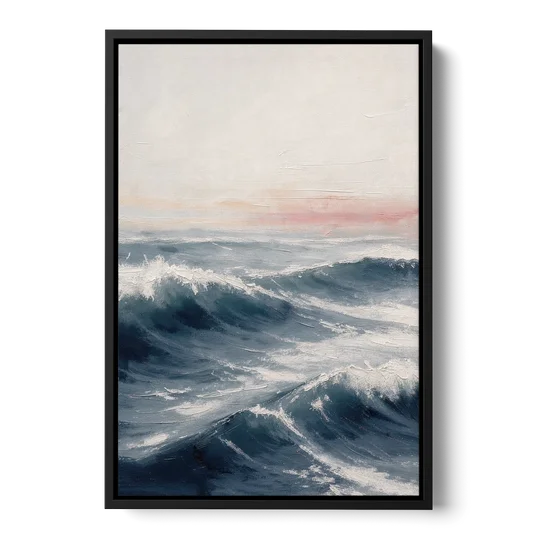Rolling Navy Swells Under a Chalk Sky - Black Framed Canvas Wall Art - Front