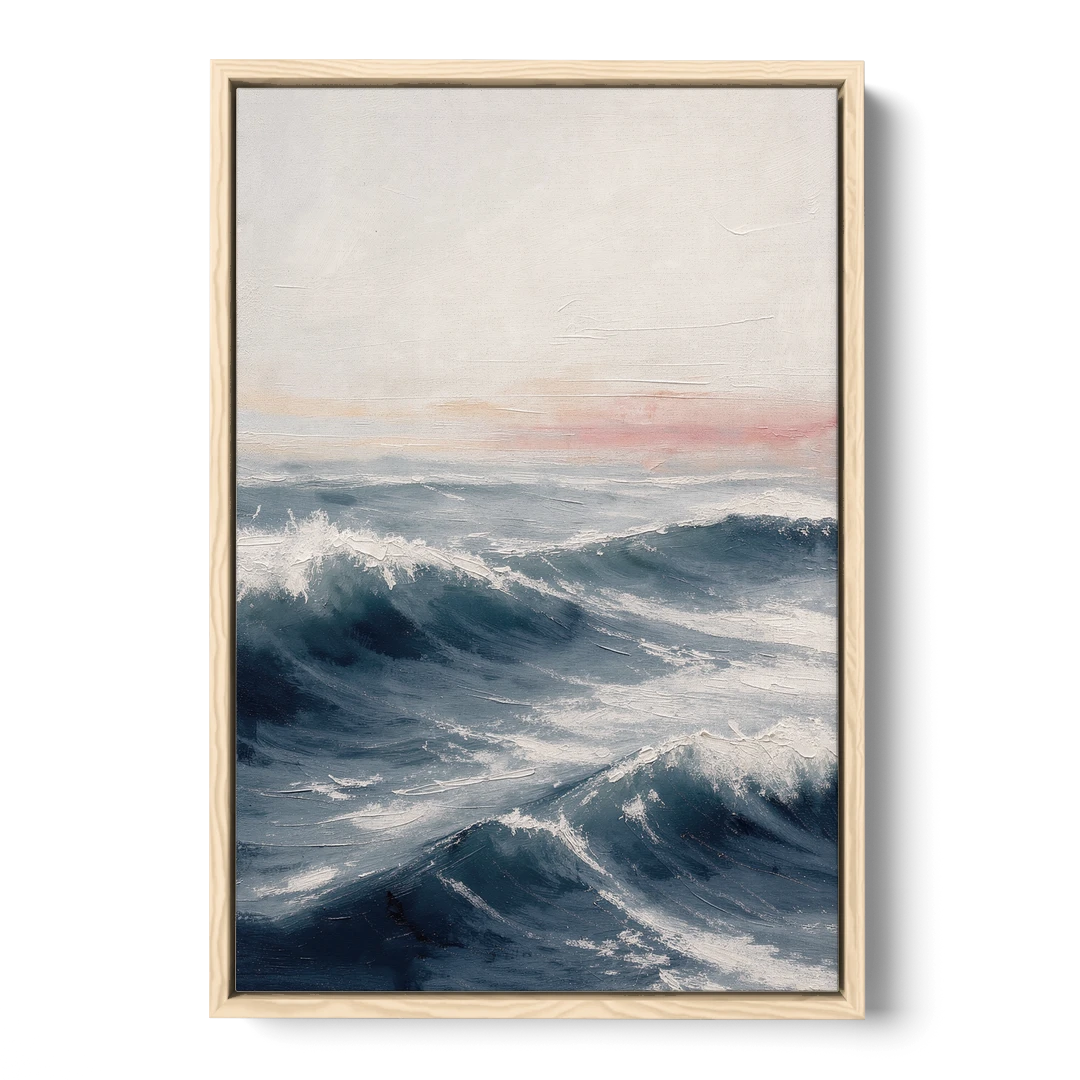 Rolling Navy Swells Under a Chalk Sky - Oak Framed Canvas Wall Art - Front