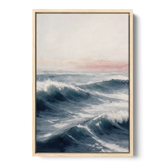 Rolling Navy Swells Under a Chalk Sky - Oak Framed Canvas Wall Art - Front