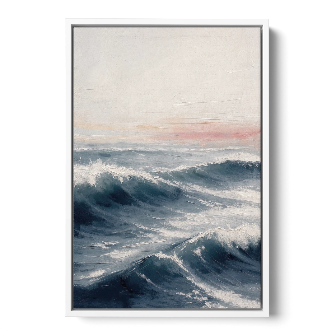 Rolling Navy Swells Under a Chalk Sky - White Framed Canvas Wall Art - Front