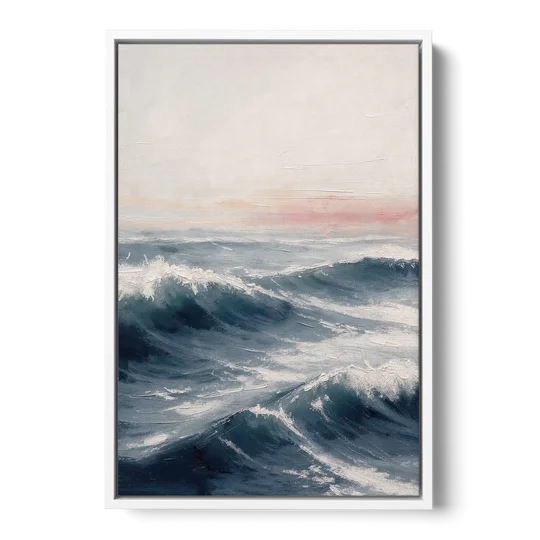 Rolling Navy Swells Under a Chalk Sky - White Framed Canvas Wall Art - Front