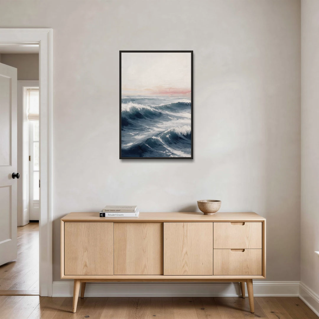 Rolling Navy Swells Under a Chalk Sky - Black Framed Canvas Wall Art - Coffee Table - 24x36