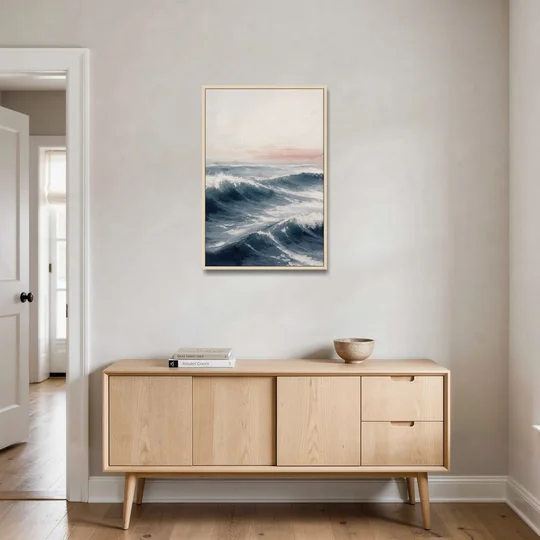 Rolling Navy Swells Under a Chalk Sky - Oak Framed Canvas Wall Art - Coffee Table - 24x36