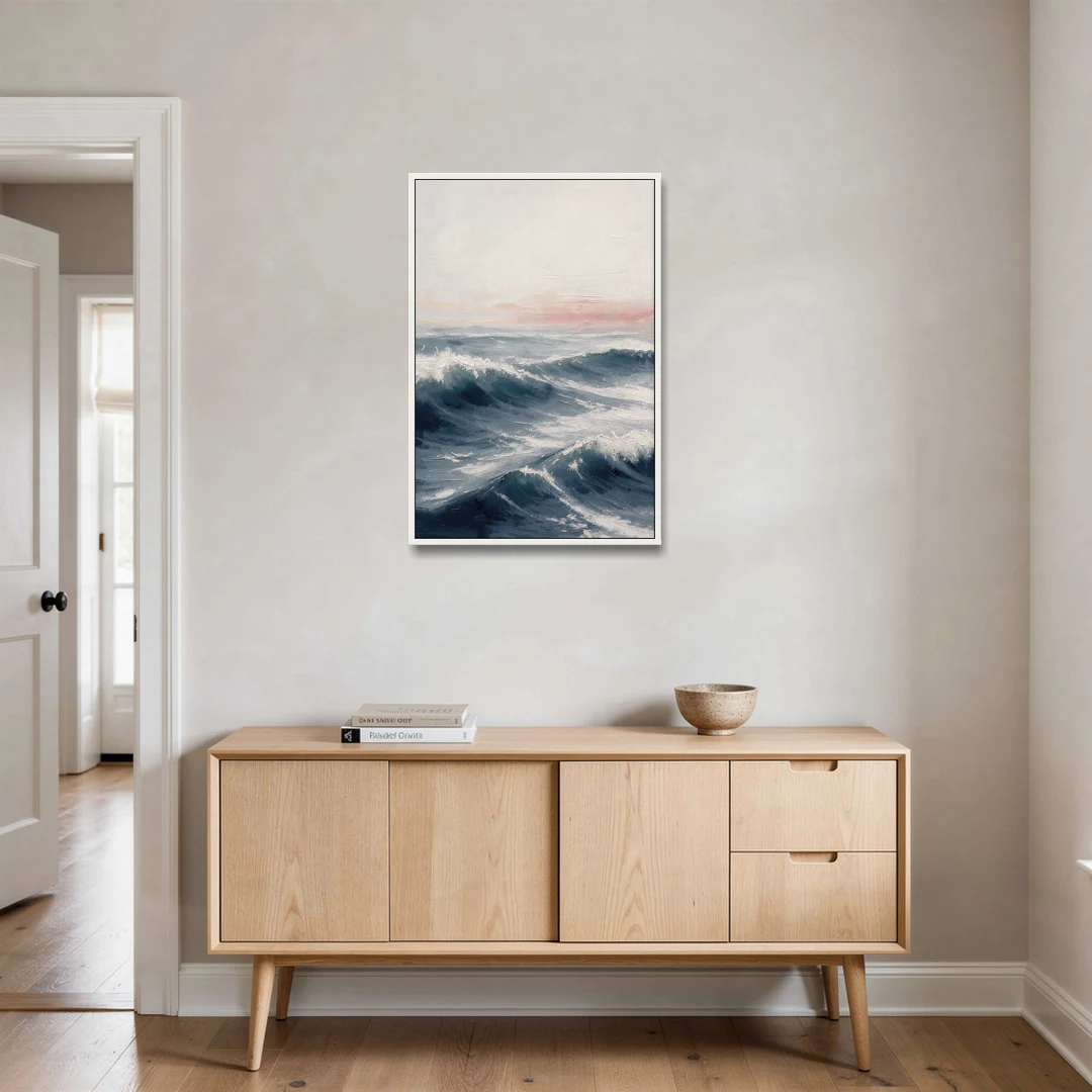 Rolling Navy Swells Under a Chalk Sky - White Framed Canvas Wall Art - Coffee Table - 24x36