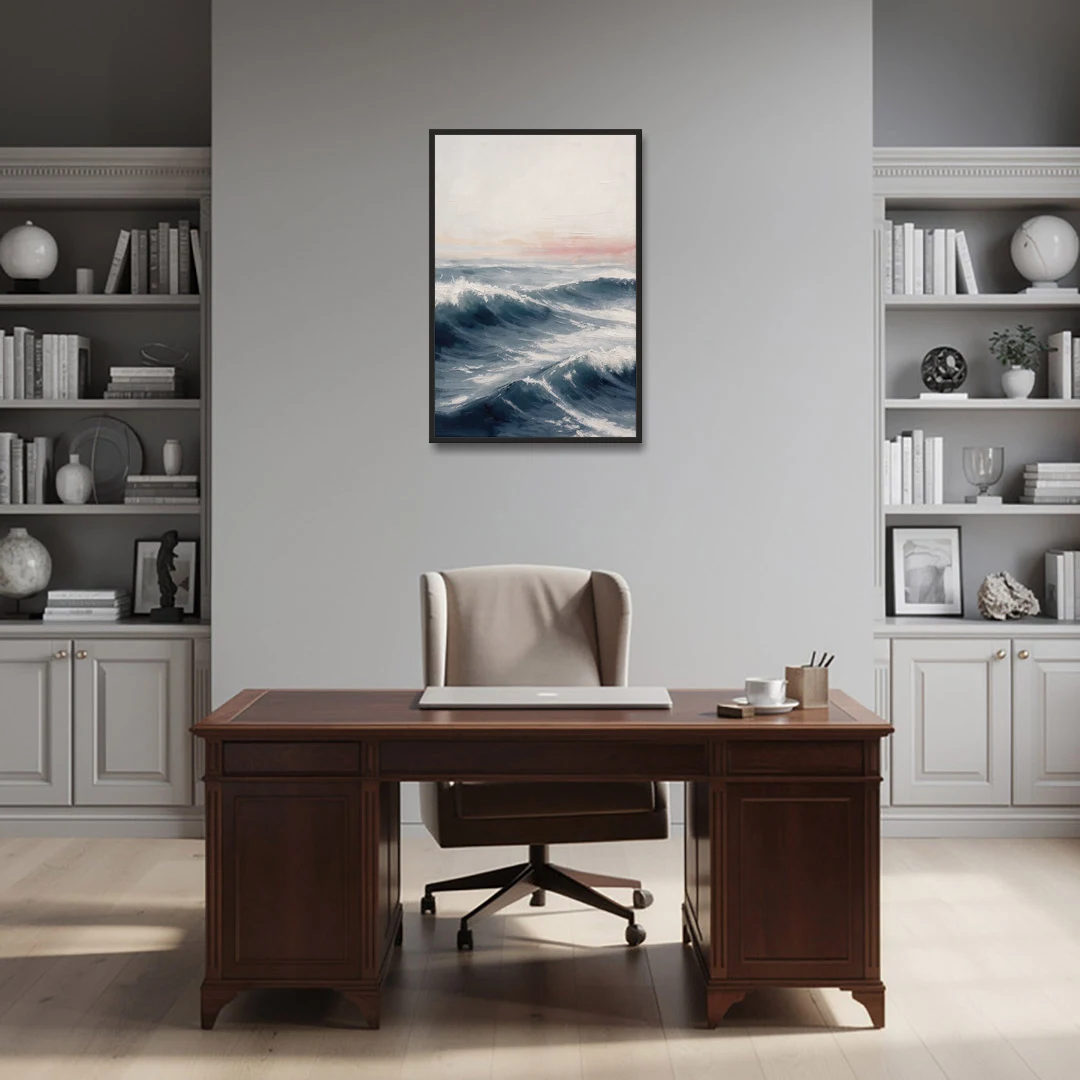 Rolling Navy Swells Under a Chalk Sky - Black Framed Canvas Wall Art - Office - 24x36