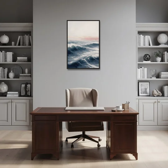 Rolling Navy Swells Under a Chalk Sky - Black Framed Canvas Wall Art - Office - 24x36