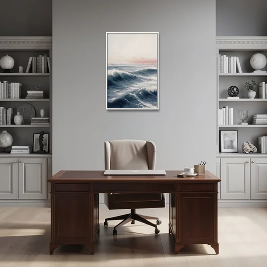Rolling Navy Swells Under a Chalk Sky - White Framed Canvas Wall Art - Office - 24x36