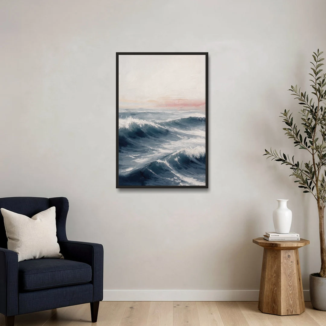 Rolling Navy Swells Under a Chalk Sky - Black Framed Canvas Wall Art - Sofa - 24x36