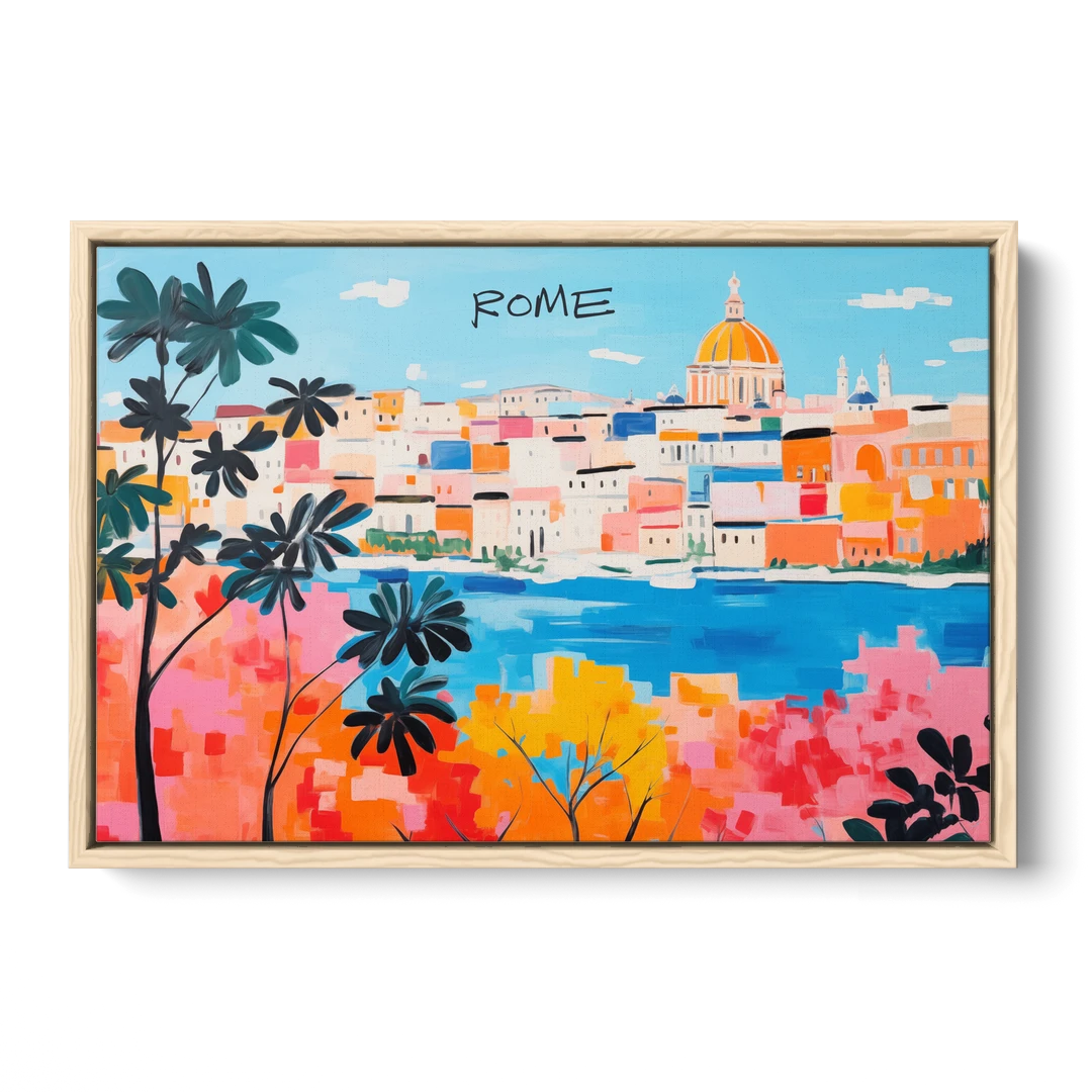 Rome Art of a Golden Dome Skyline - Oak Framed Canvas Wall Art - Front