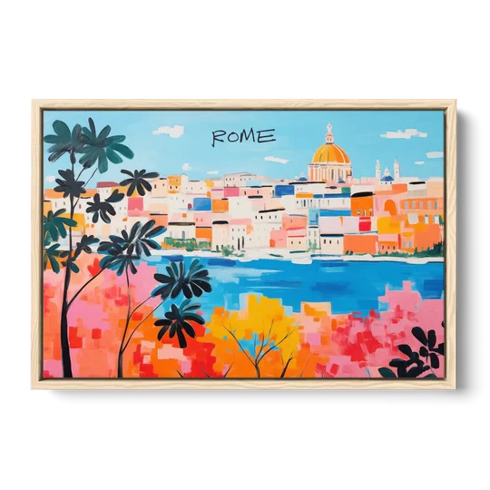Rome Art of a Golden Dome Skyline - Oak Framed Canvas Wall Art - Front
