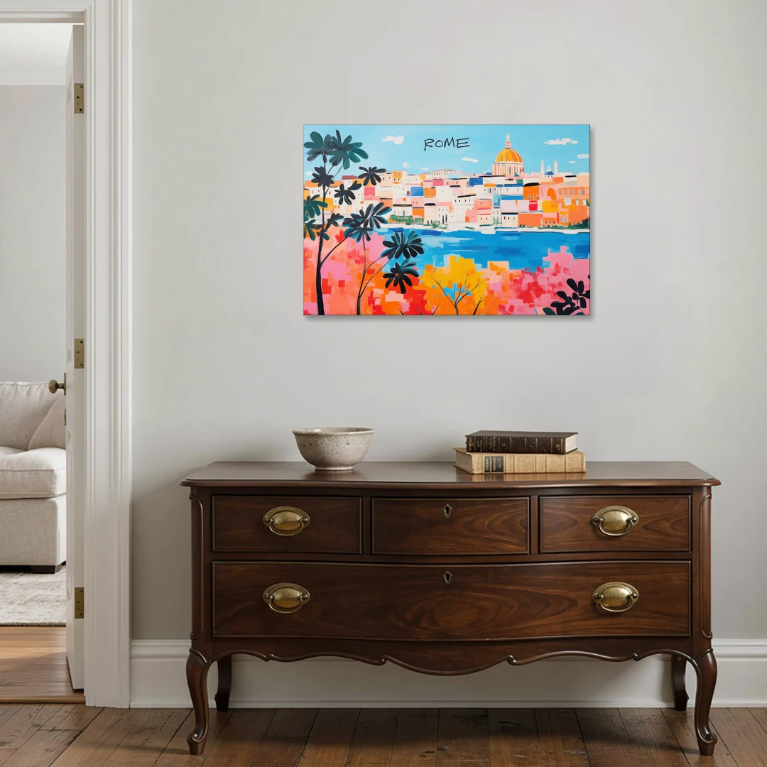 Rome Art of a Golden Dome Skyline - Canvas Wall Art - Coffee Table - 36x24